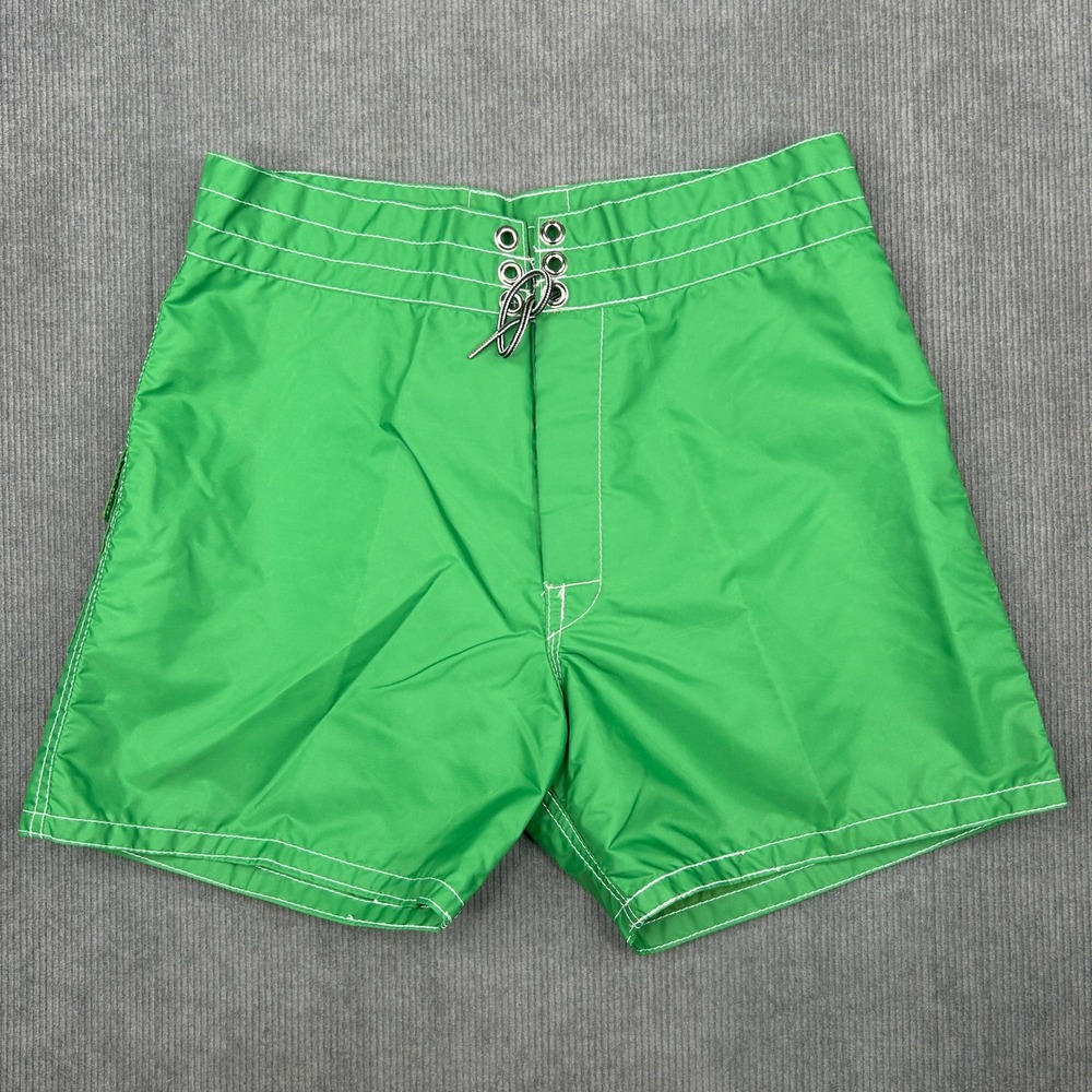 Birdwell Beach Britches Board Shorts Green Nylon Surf Trunks Size 30 Y2k